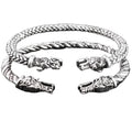 RisingMoon Silver Plated Pagan Dragon's Head Two Wolf Heads Alloy Viking Bracelet for Men Jewelry