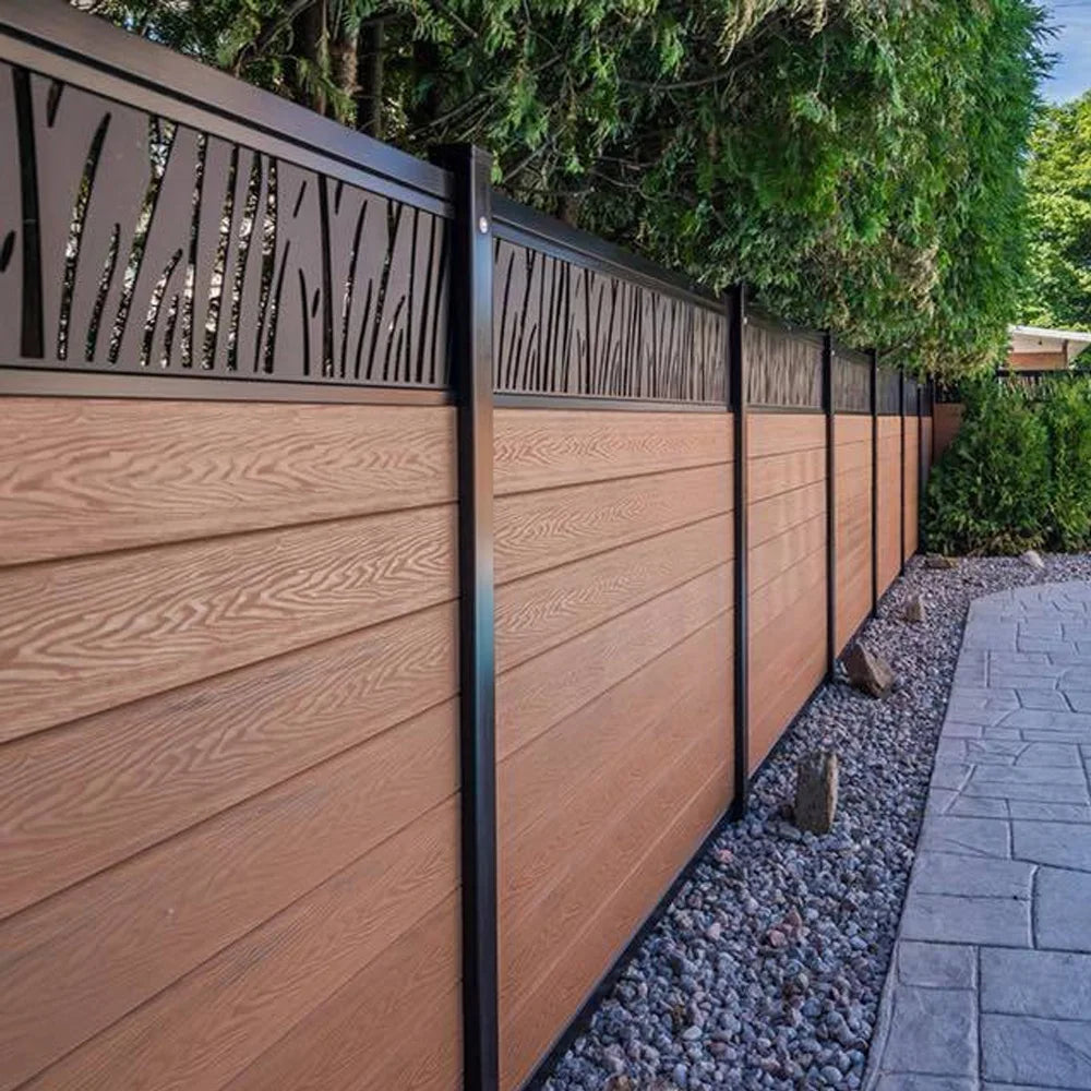 6x6ft Aluminium Frame WPC Wood Composite Privacy Slat Fence Panels Pillar Decorative Panels Fence for Grass Cement Land Fence