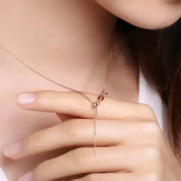 Wholesale Price Fine Solid Gold Jewelry Adjustable 18k Real Gold Chain Necklace with Bead and Bar Women Jewelry