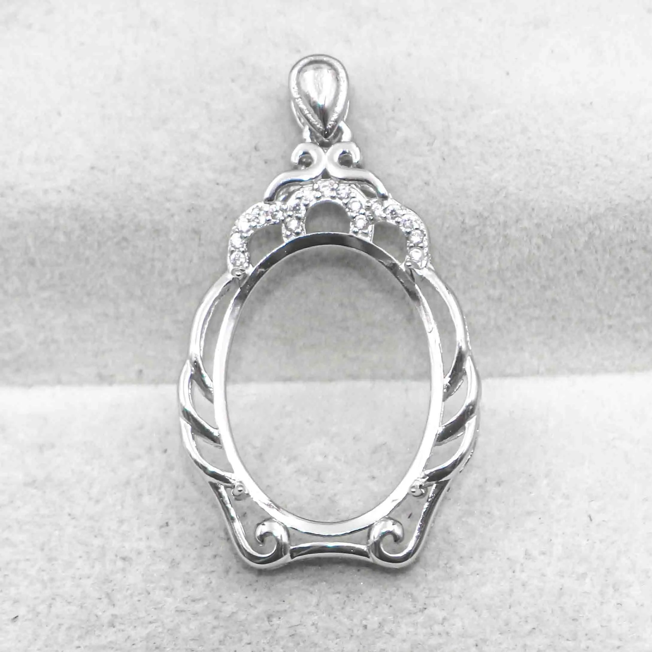 Sterling Silver 15*20mm Semi Mount Pendant Empty Frame Blank Support Setting S925 Base Holder Without Center Stone for DIY Inlay