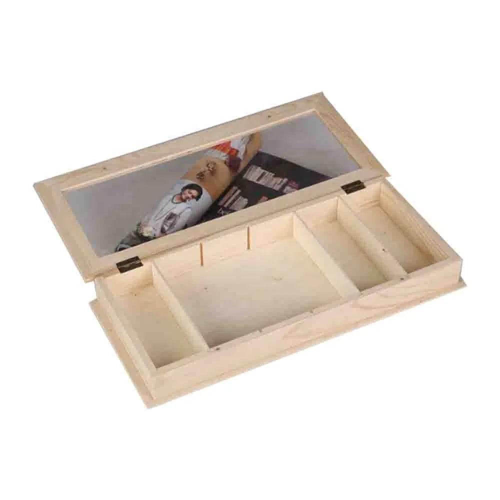 Natural Wooden Jewelry & Gift Box with Hinged Transparent Lid Rectangle Multifunctional Design