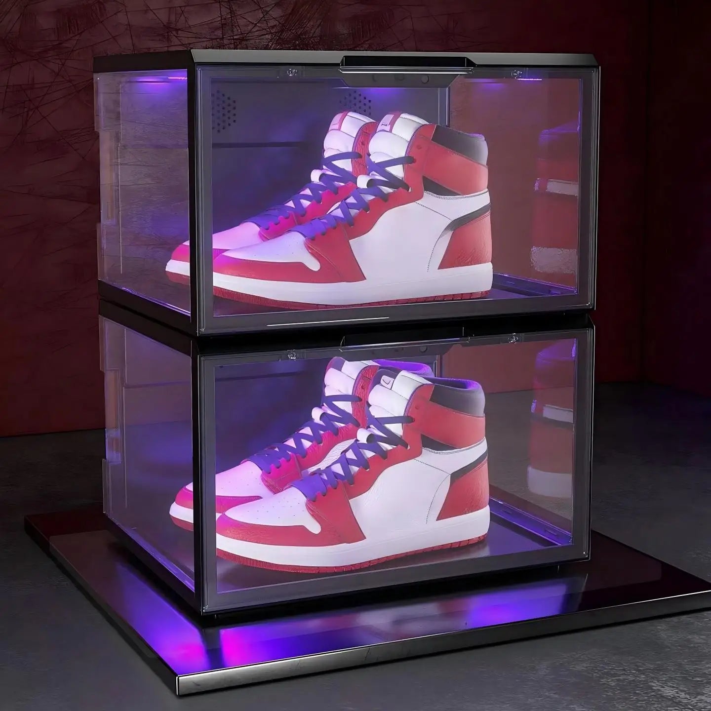 Clear Transparent Display Sound Control Stackable Acrylic Custom Sneaker Storage Logo Side Open Magnetic LED Shoe Box With Light