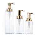 High-End 300~500ml Square Transparent/White Plastic Lotion Pump Bottle for Shampoo Essential Oils with Gold Electroplated Pump