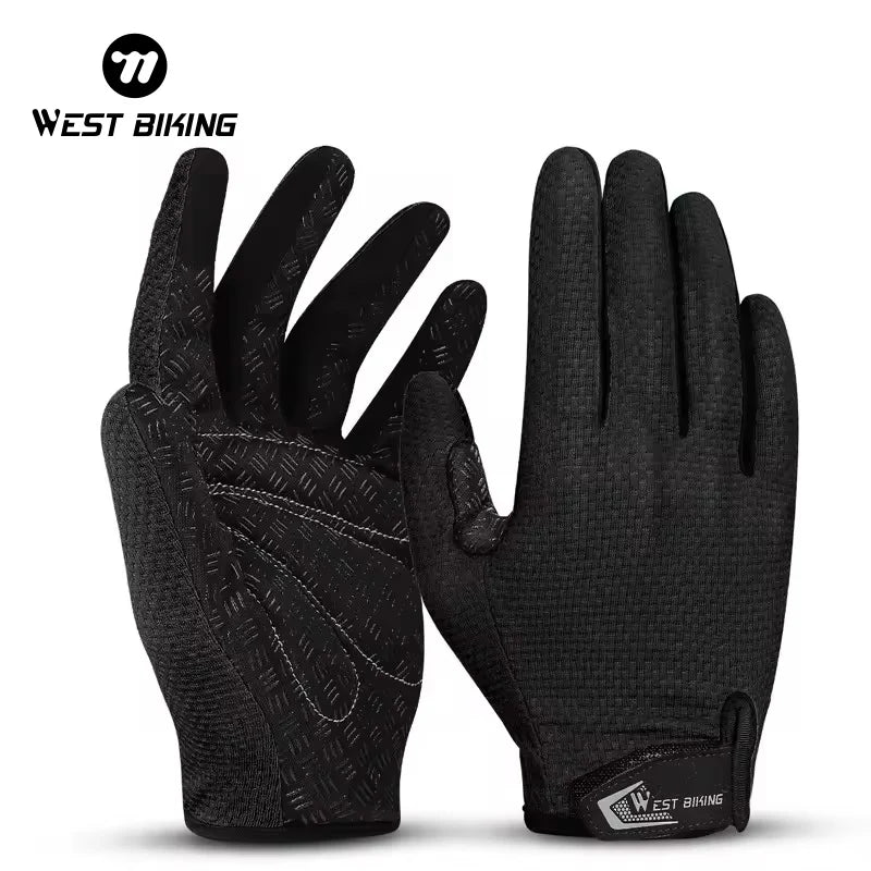 WEST BIKING Shock-absorb Full Finger Racing Breathable Cycling Bike Gloves Waterproof Touch Screen Bicycle Cycling Gloves