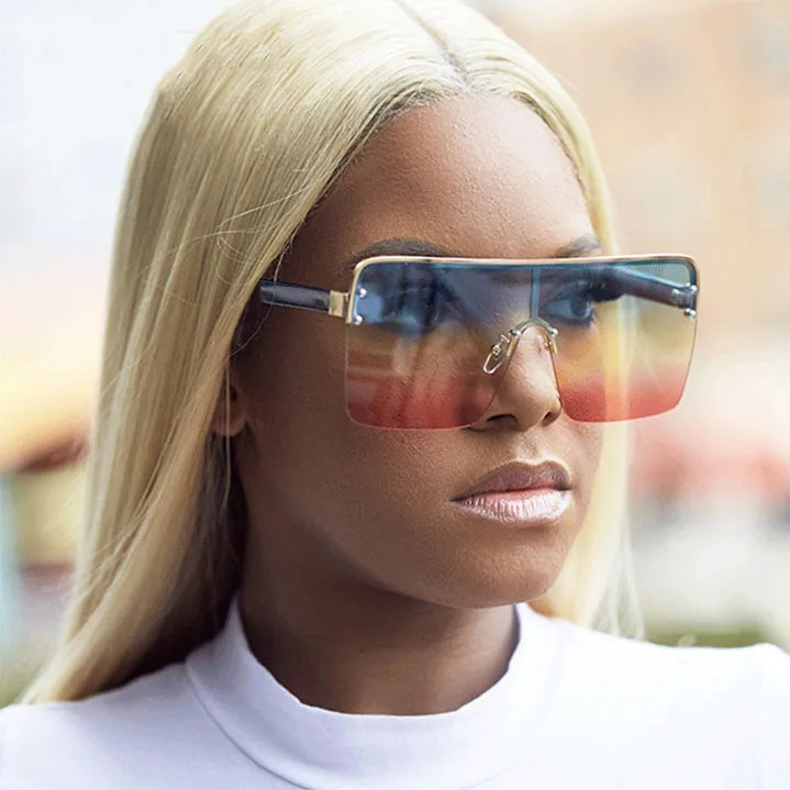Wholesale Designer Fashion Gradient Lens Big Frame Wholesale New Fashion Female Trend Sunglasses Metal Sunglasses