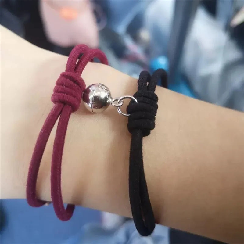 Lovers Bracelets Custom Magnetic Black Red Woven Hand Rope Gifts for Boyfriend Girlfriend Charm Bracelet for Couple