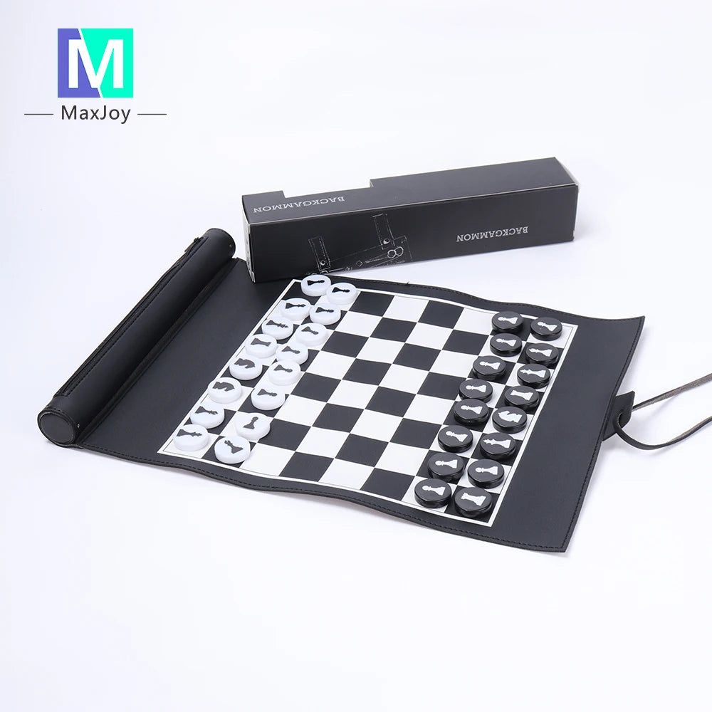 Portable Travel Outdoor Handmade International Leather Roll up Chess Board Games Set