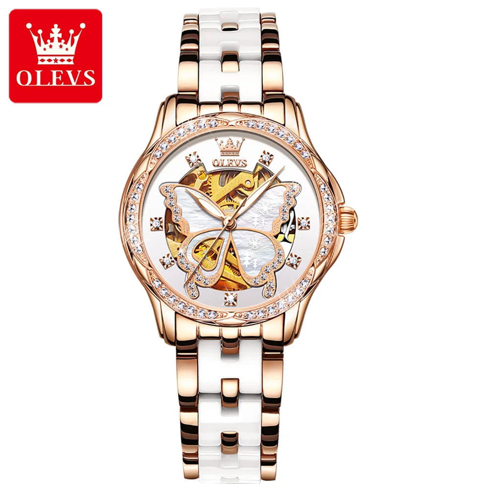 OLEVS 6622  OEM Custom Diamond High Fashion Women Watch Gift Set Mechanical Wristwatch Automatic Luxury Woman Ceramic Watches