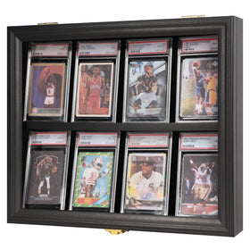 Black 8-Graded Sports Card Display Case Rectangular Horizontal Wall Mount Baseball Card Holder with Front Opening Acrylic