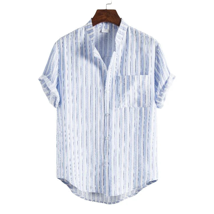 2022 Best Cotton Stripe Short Sleeve Shirts for Men Support Wholesale&Custom