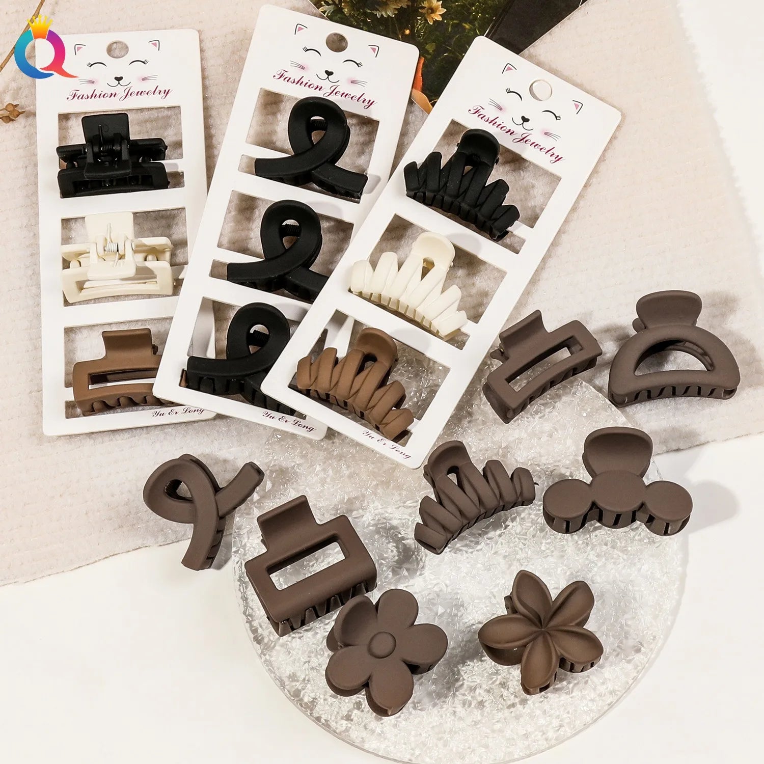 QIYUE Grab Clip Three-Piece Set of Matte Solid Color Hair Clips Women's Hair Accessories