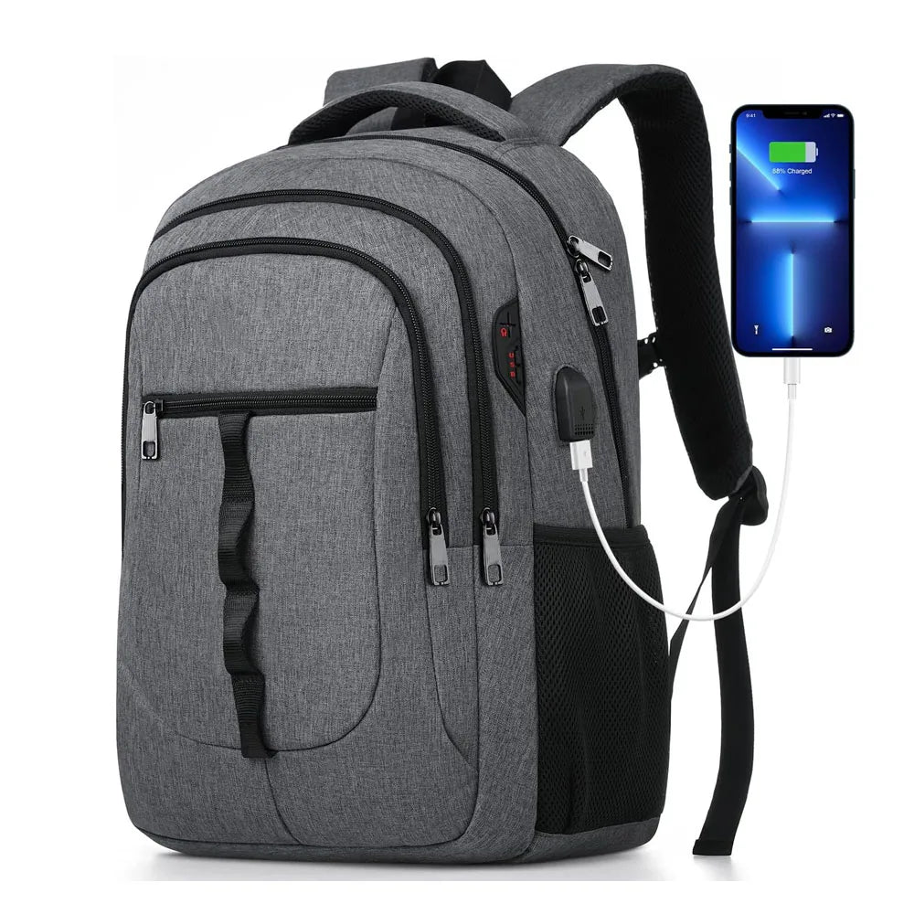 Grey Large Capacity Girls' Boys' Book Bag for High School With Laptop Compartment and Usb Charging Port