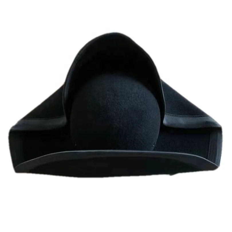 High Quality custom Wool Rabbit Fur Felt Black Tricorne Triangle Hat Guard of Honour Napoleon Hats pirate tricorn cap