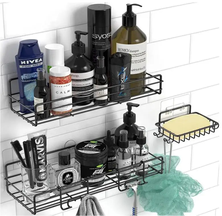 3-Pack Corner Shower Basket Shelf with Soap Holder Modern Rustproof Black Bathroom Wall Mounted Shower Storage Organizer