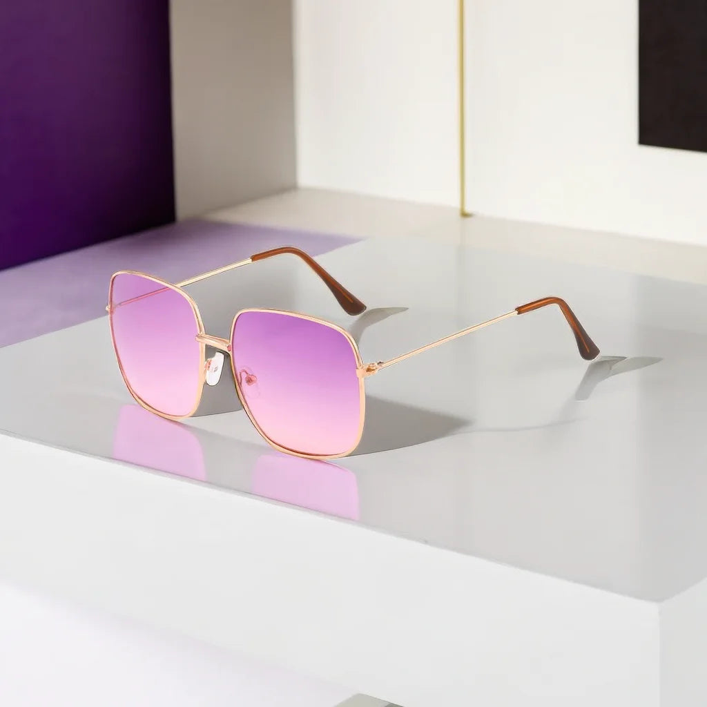 2026 Popular Fashion for Lady Sunglasses Square Alloy Frame Unisex Rose Gold Color Sunglasses
