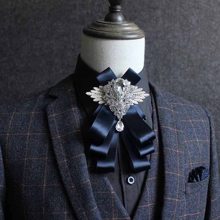JINJIE Adjustable Big Size Rhinestone Ribbon Bow Tie for Men on Wedding Party