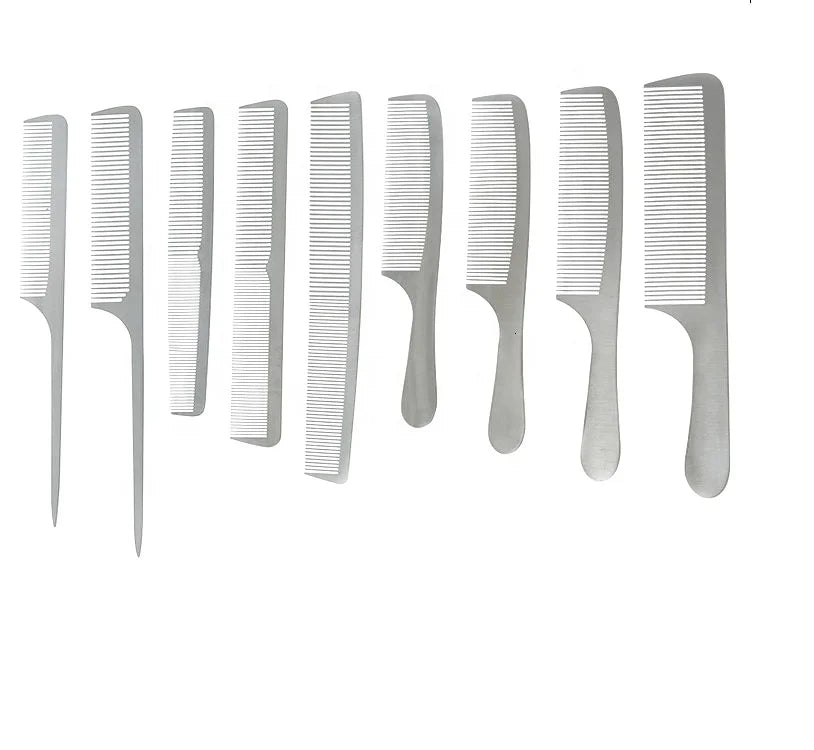 Custom Logo Barber Hairdressing Salon Stainless Steel Parting Highlight Tinted Rat Tail Comb Set Home Hairdressing Metal Pin