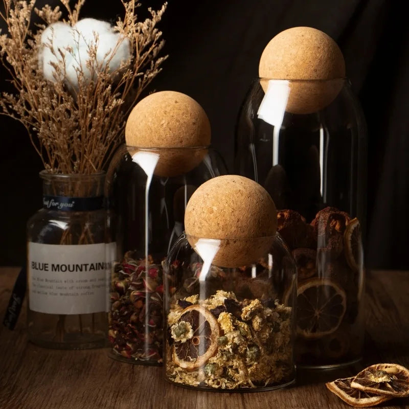 500ml Lead-Free Glass Spice Jar Sealed Cork Bottle Storage Can Grains Container Glass Jar with Ball Cork Lid