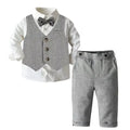 Boys' Gentleman Suit Autumn New Style Dress Long Sleeve Trousers Vest    Set Solid Color Performance Suit