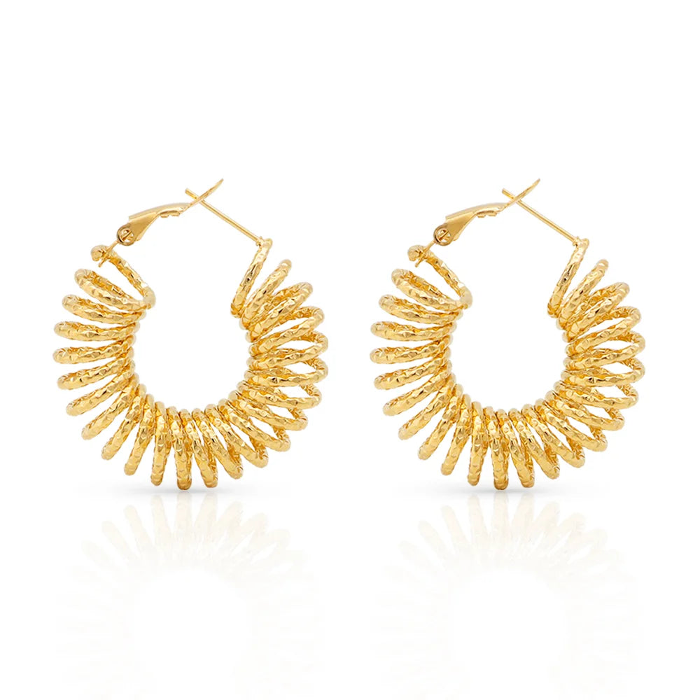 Chris April 316L Stainless Steel Gold Plated Spring Spiral Chunky Hoop Earrings for Women