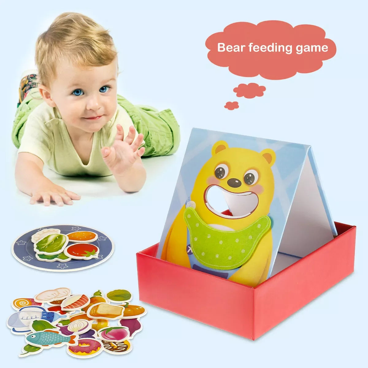 Montessori Simulation Feeding Game Children's Wooden Educational Clip Beads Hand-eye Coordination Fine Motor Skills Toys Kids