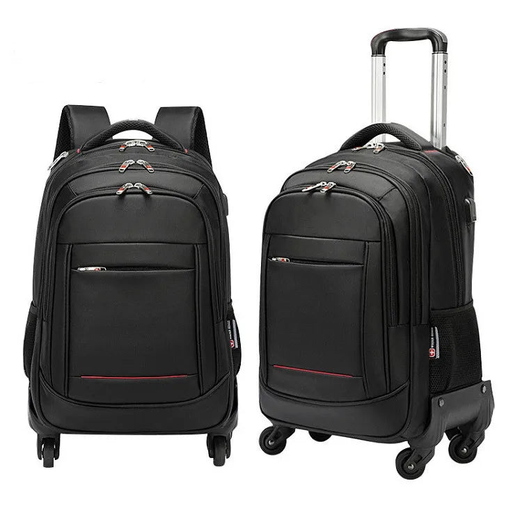 SanYing Men's New Fashion Multi-Functional Waterproof Polyester Travel Laptop Trolley Backpack with Rolling Wheel