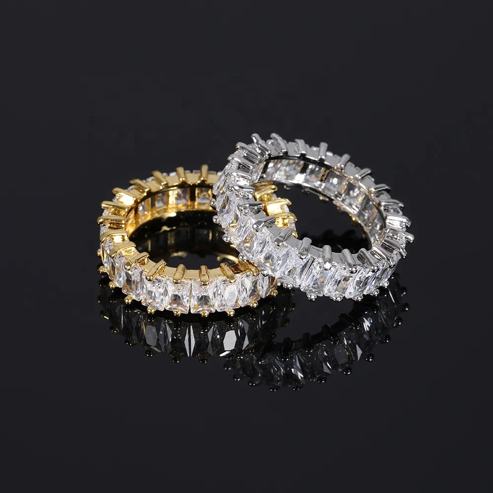 Fashionable 18k Gold Plated  Wedding Ring Women Jewelry Iced Out Silver White Gold Plated Cubic Zirconia Tennis Ring