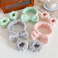 Solid Color Soft Velvet Fabric Bow Hair Band for Washing Face and Makeup with Plush Wrist Band Hair Accessories for Ladies'
