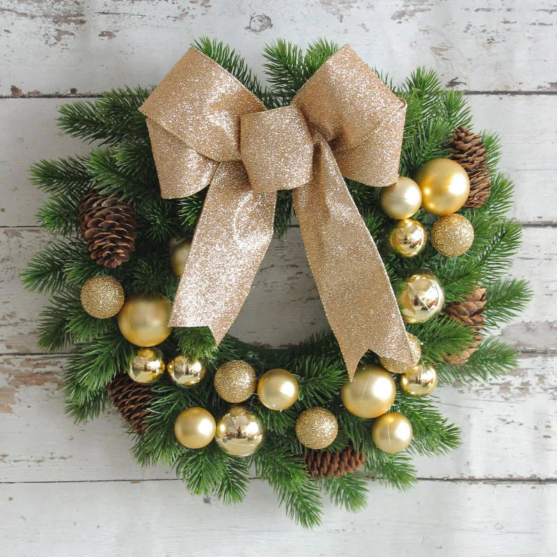 Christmas Home Decor Door Hanging Decorations Artificial Bows Christmas Balls Flower Wreath