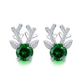 CAOSHI Wholesale Christmas Elk Silver Plating Deer Stud Earrings for Female Girls Green Zircon Antler Cute Stud Earrings