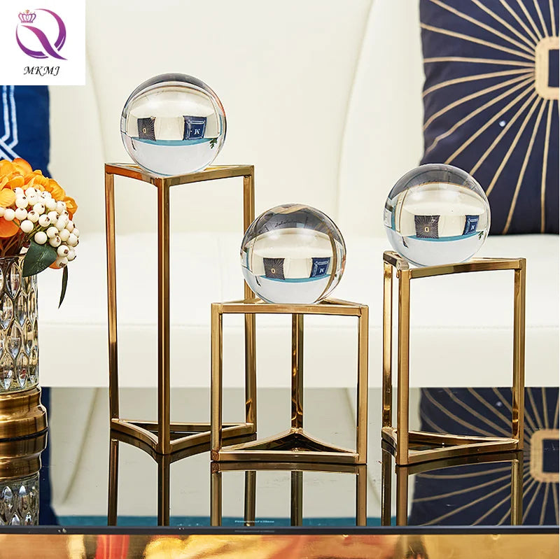 Modern Home Exquisite Crystal Ball With Bronze Tripod Hardware Ornaments for Home Decoration Accessories