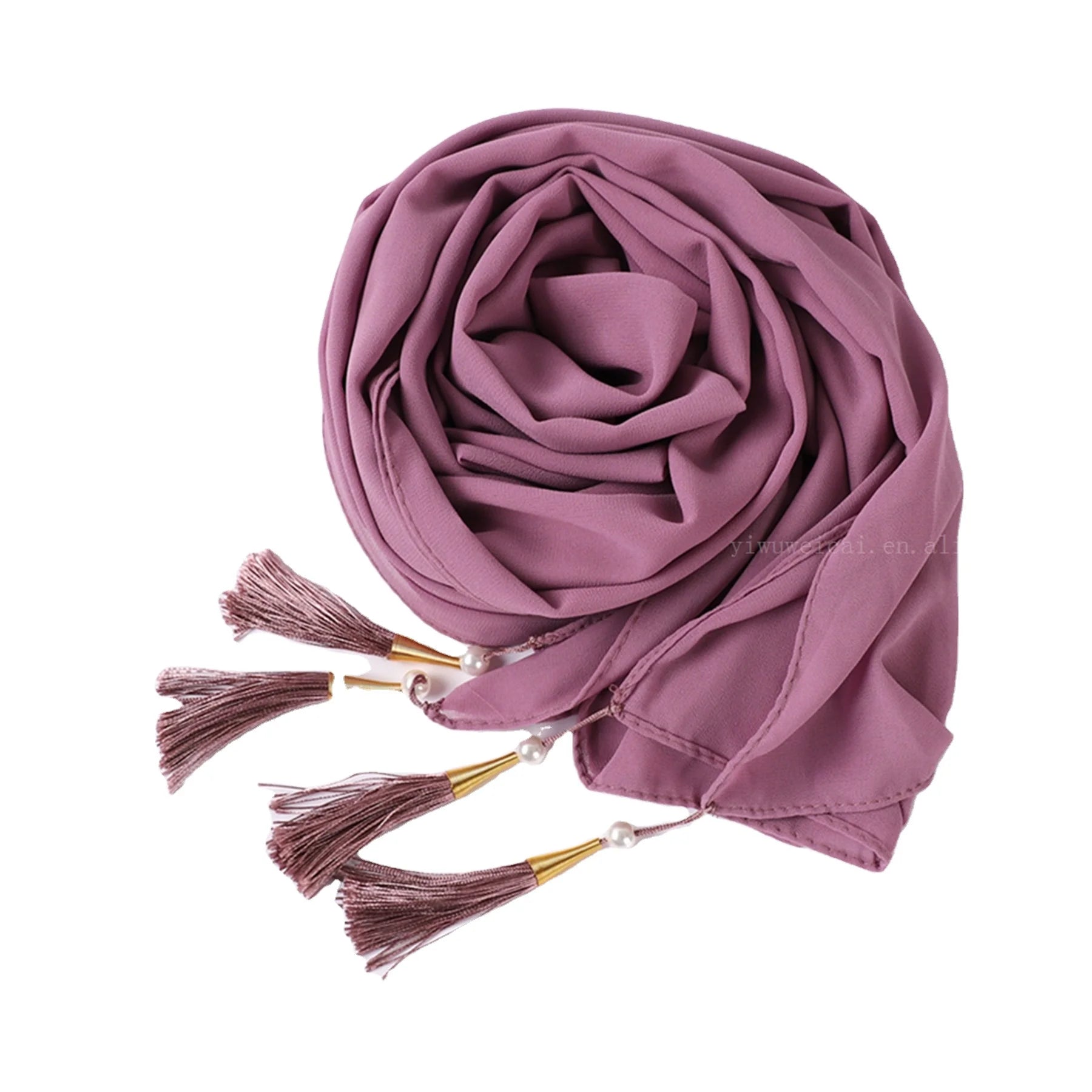 Bubble Chiffon Muslim Gauze Scarf Malay Indonesian Shawl Women's Four Corner Tassel Hijab