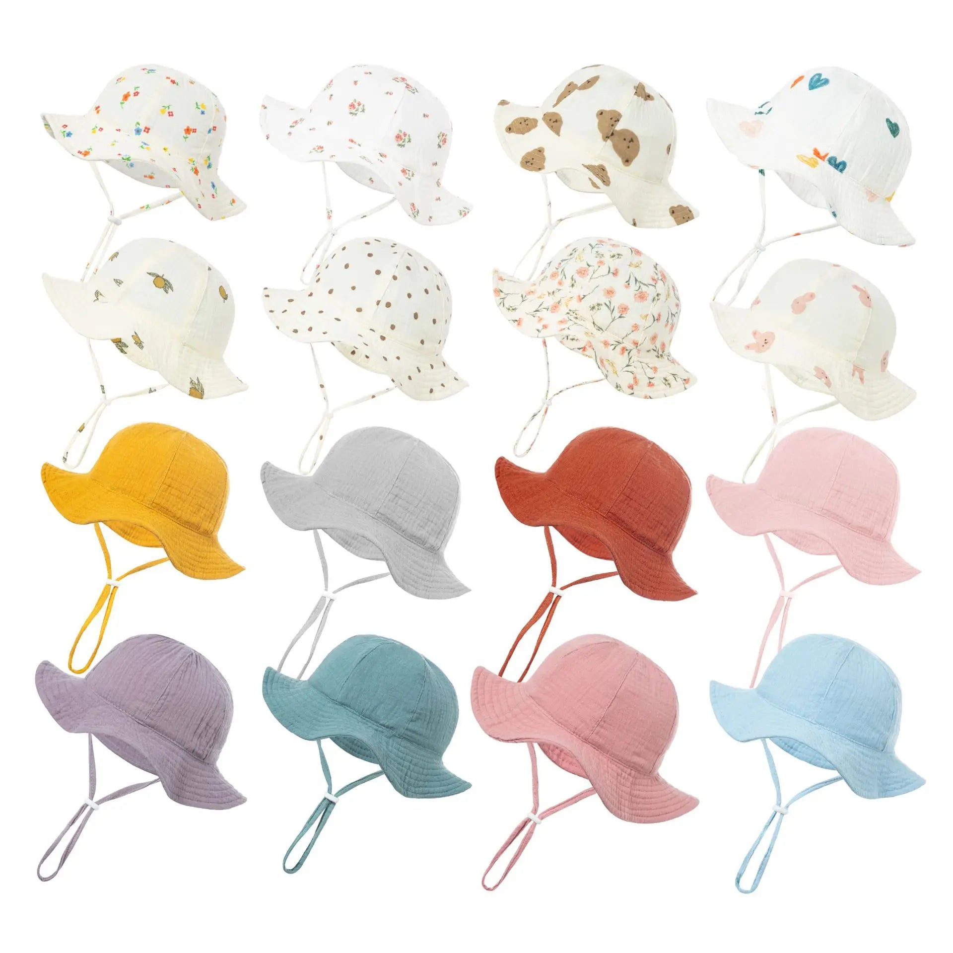 Adjustable Cotton Bucket Hat for Baby Girls UPF 50+ Kids Beach Hat with Wide Brim for Outdoor Fishing and Parties 0-12 Months