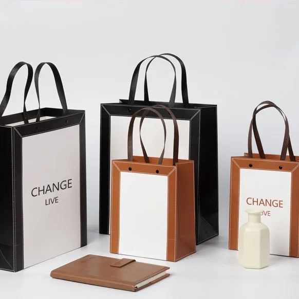 Colorful Printed Kraft Paper Gift Bag with Ribbon Handle Custom Packaging for Craft Use