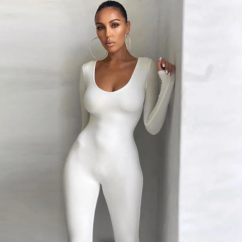 2021 New Arrivals Autumn Solid Stretchy Bodycon Rompers Womens Jumpsuit Polyester / Nylon Women One Piece Jumpsuits