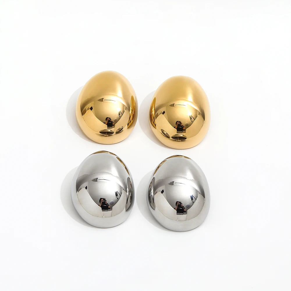 JOOLIM  High End 18K Gold Plated Chunky Smooth Oval Cambered Surface Stud Earrings Stainless Steel Jewelry for Women