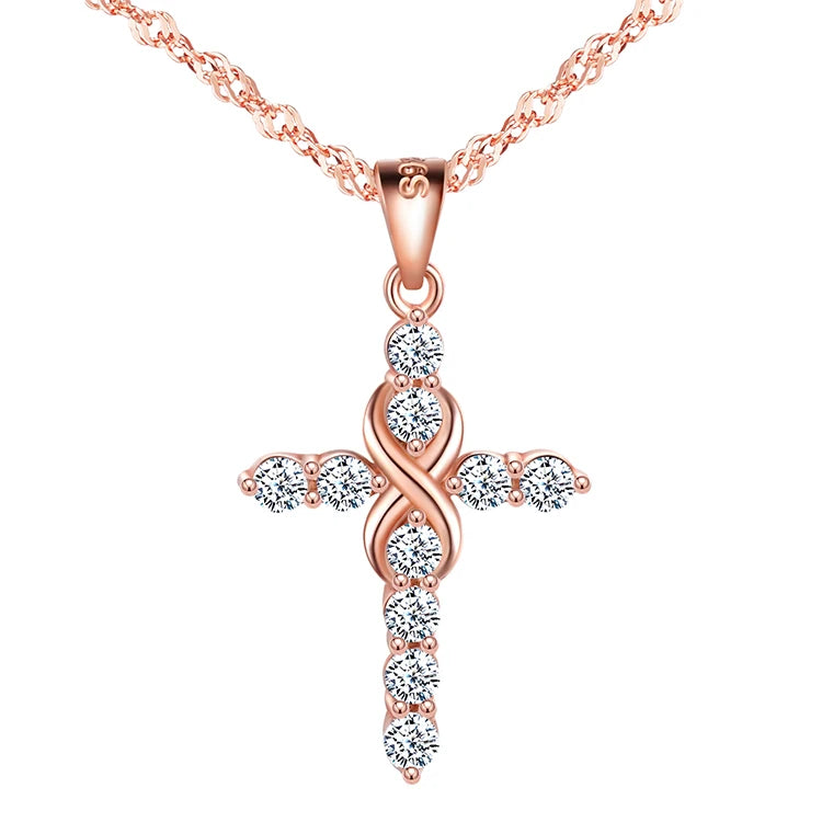 Fashion Zircon Jewellery 925 Sterling Silver Cross Necklaces Women