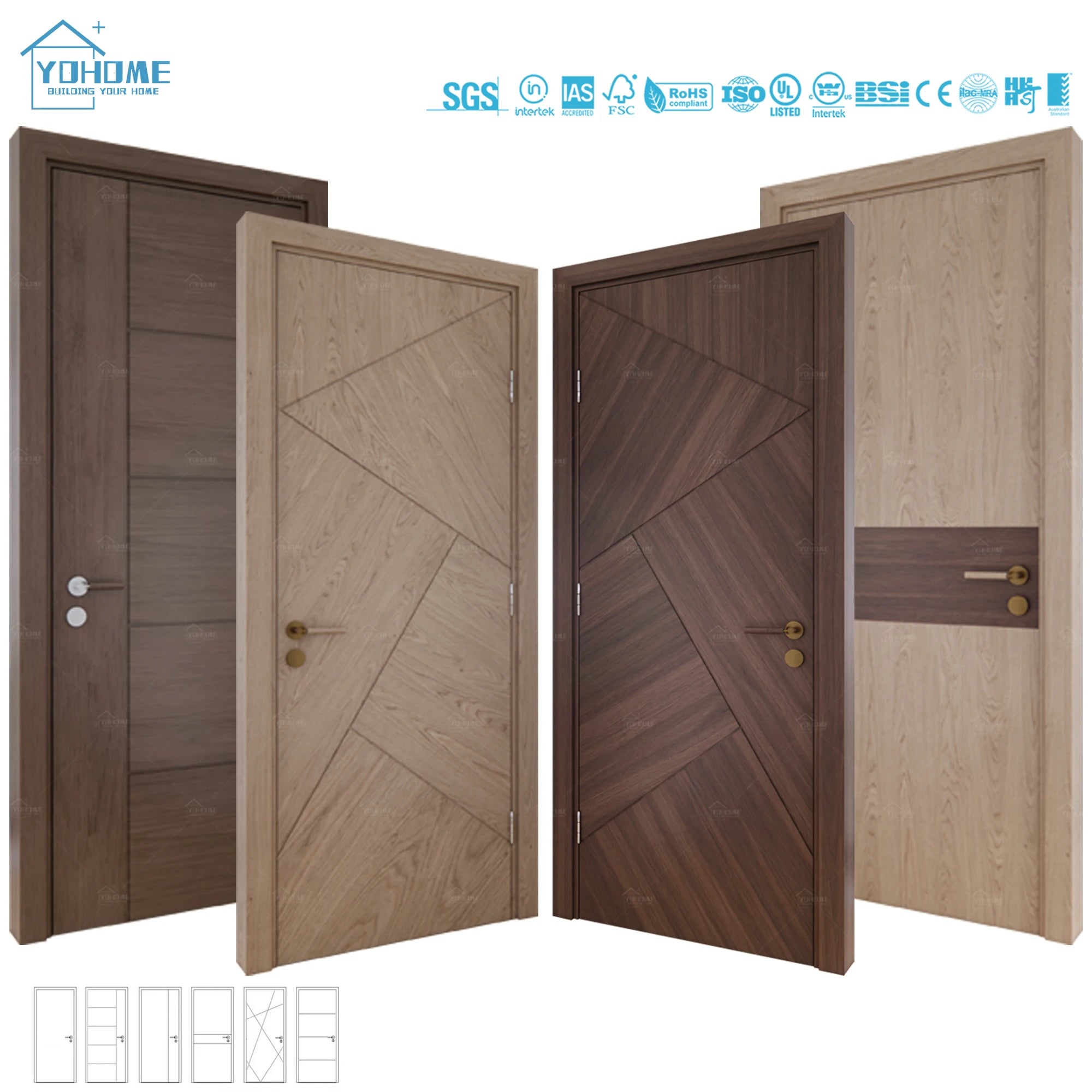 EU Standard Porte Chambre Anti Sound Internal Wooden Doors in UAE Fire Rated Timber Doors for Houses and Interior Salons