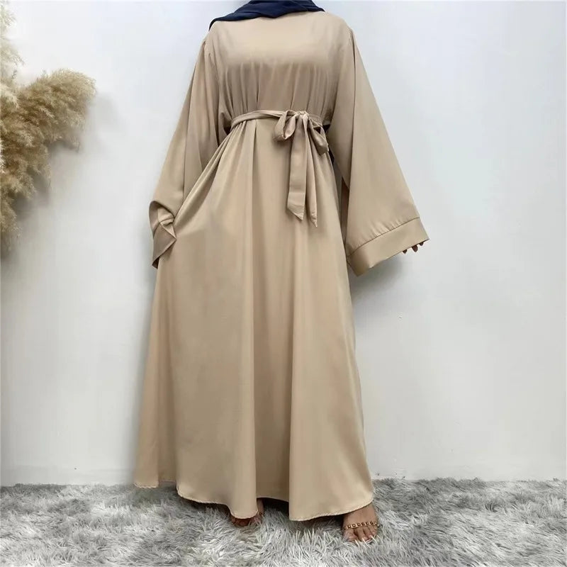 Muslim Abayas Loose Kaftans Prayer Modest Dress With Belt Full Sleeve Islamic Clothing Women Jilbabs Dubai Robe Ramadan Dresses