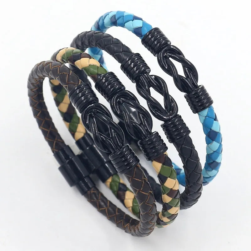 Hip Hop Punk Style Men Simple Thin 8 Shape Infinity Leather Bracelet