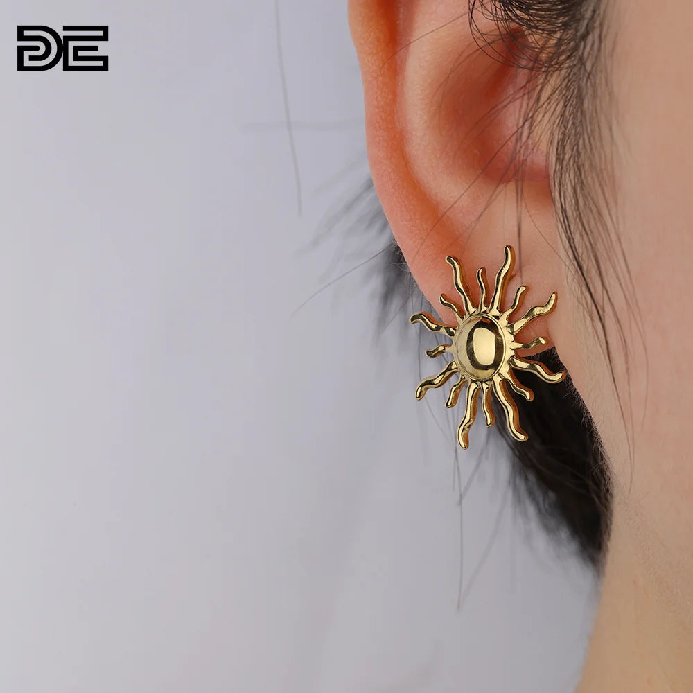DE Sun Shape Stainless Steel Earrings Stainless Steel Fashion Earrings Sun Design Stainless Steel Earrings