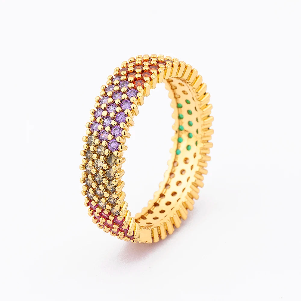 QIKU Fashion Colorful Rhinestone Rings Women Copper Zircon Gold Color Wedding Jewelry Engagement Gift Wholesale Dropshipping
