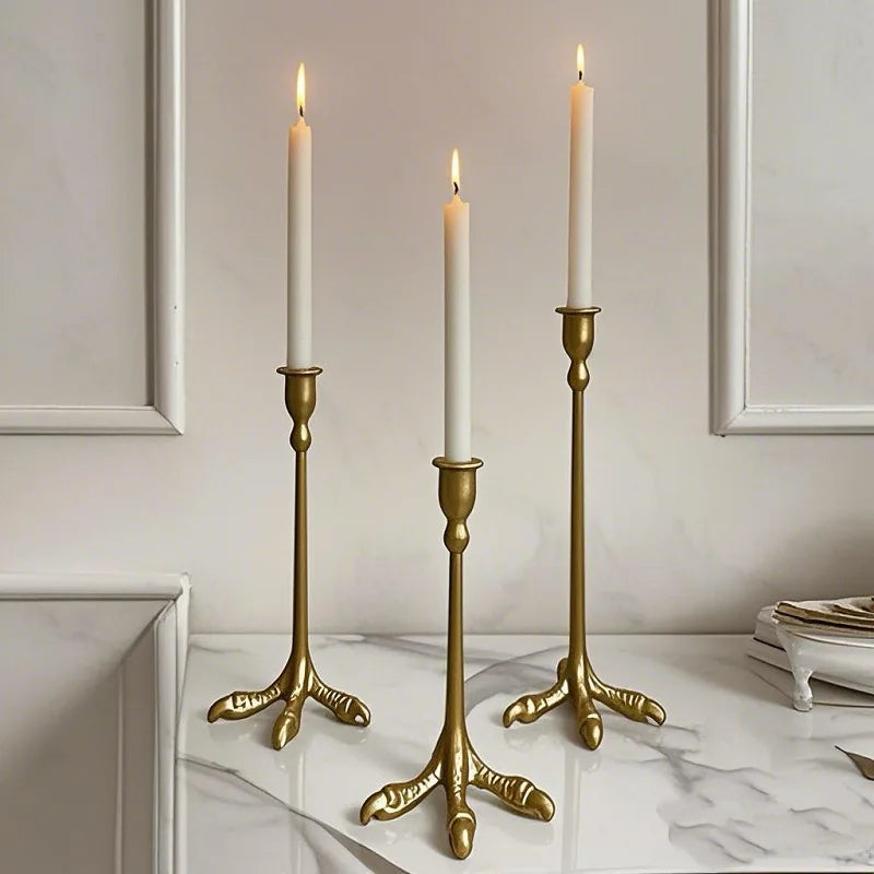 European Retro Metal Candelabra with Eagle Claws for Home Living Room Decoration Candle Holder