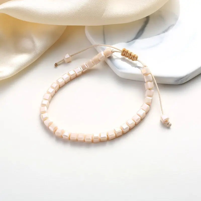 Women 4mm square Beaded Bracelets  Crystal Bead Bracelet Small Crystal Bracelet