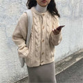 Korean-Style Long Sleeve Knitted Sweater for Women O-Neck Jacquard Button Jacket with Woven Twist Design Winter Cardigan