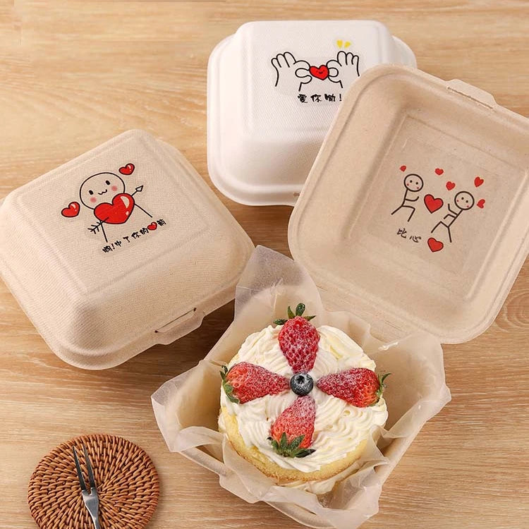Degradable Pulp Material Tiramisu Dessert Cake Packaging Box Disposable Bento Bake Burger Packaging Box