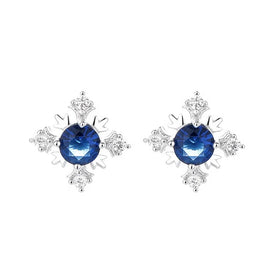 Snow Flower Stud Earrings in Sterling Silver 925 Blue Gemstone Snow Flake Ear Jewelry for Kids
