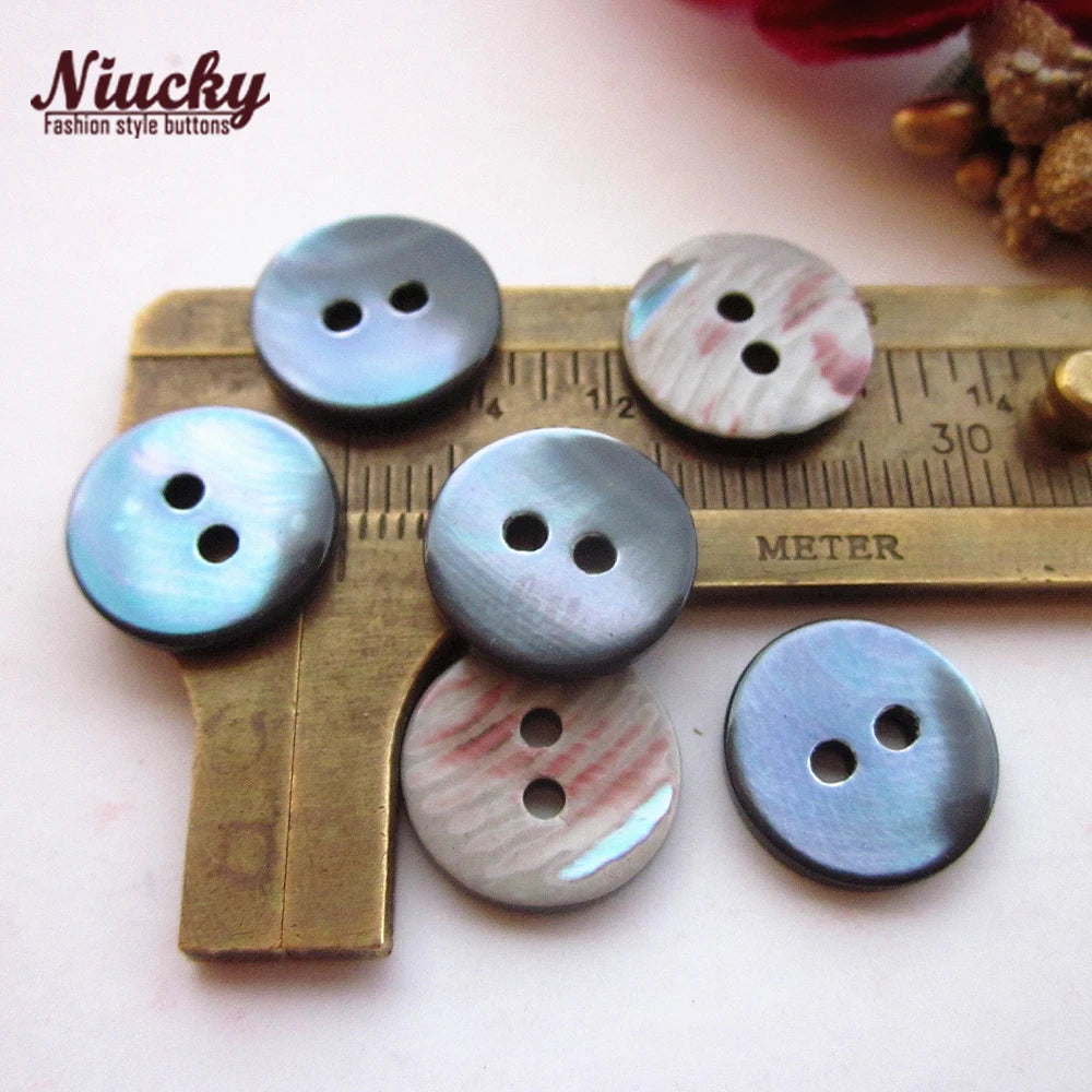 Niucky S0101-047 10mm 12.7mm Flat 2-Hole Natural Baked Gray Trocas Shell Washable High Quality Men's Shirt Buttons