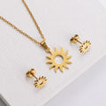 Non Tarnish Stainless Steel Gold Sun Charm Necklace Stud Earring Jewelry Set 18K Gold Plated for Wedding Party Engagement