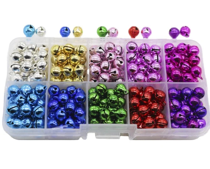 Jingle Bells for Crafts 300 Pieces Small Bell with Storage Box 10 Colors 8mm Mini Bells DIY
